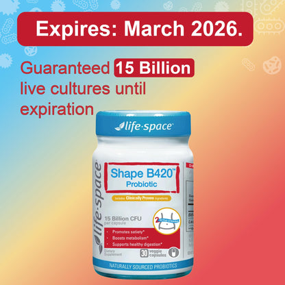Life-Space Shape B420 Probiotics for Shape Better, Boost, Clinically Backed Metabolism Support, Prebiotic + Probiotics for Women and Men Life-Space