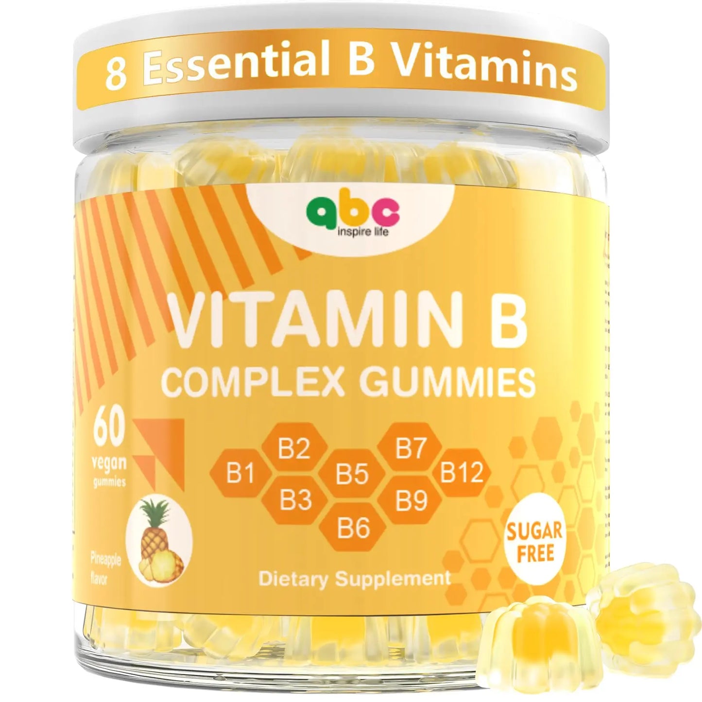 NEWOLITE Vitamin B Complex Gummies for Adult Kid-Pineapple Flavor-Chewable Supplement with 8 Essential B Vitamins NEWOLITE