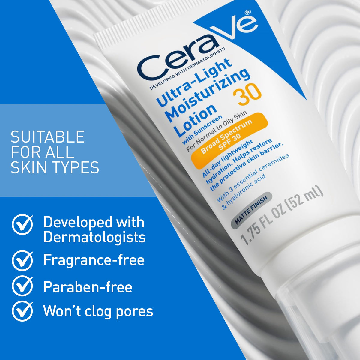 CeraVe Ultra-Light Moisturizing Lotion SPF 30, Sunscreen for Face, 1.7oz CeraVe
