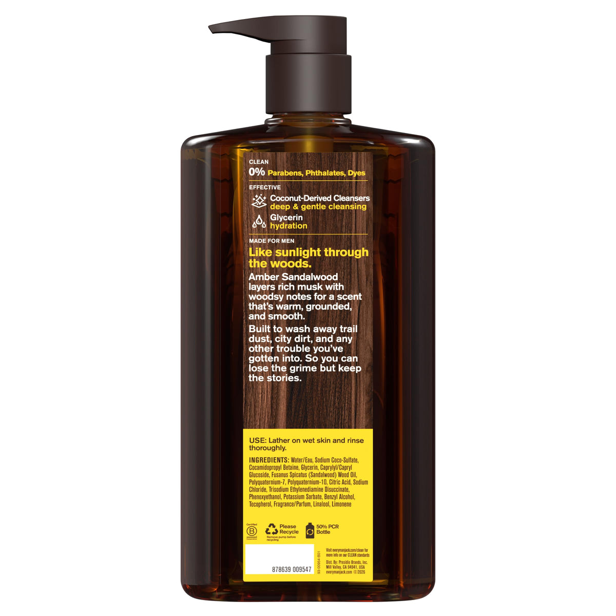 Every Man Jack Hydrating Amber Sandalwood Body Wash for Men, Value 2pk Every Man Jack