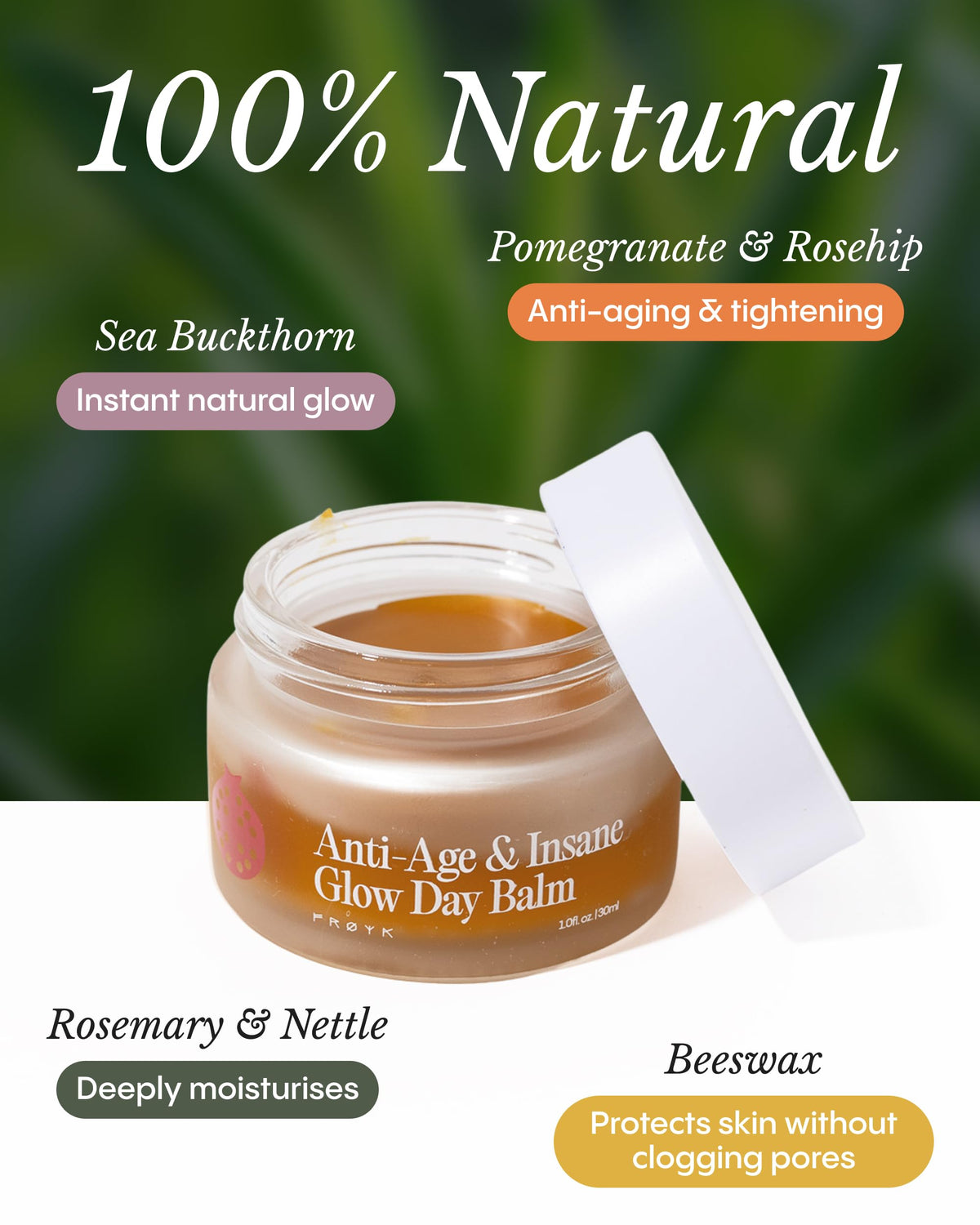 FRØYA Organics Anti-Age & Insane Glow Day Balm for Face (1.0 fl oz) FRØYA