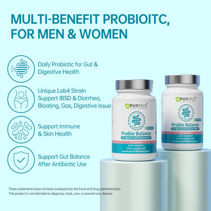 purmeo Probiotics for IBS Anti Diarrhea, Gas, Bloating - Support Immune, Digestive & Gut Health - Clinical Proven Lab4 Strains IBS-D Supplement 20 Billion CFU, purmeo