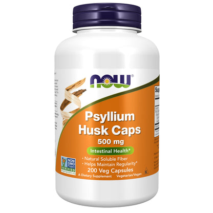 NOW Foods Supplements, Psyllium Husk Caps 500 mg, Non-GMO Project Verified, Natural Soluble Fiber, Intestinal Health*, 200 Veg Capsules NOW Foods