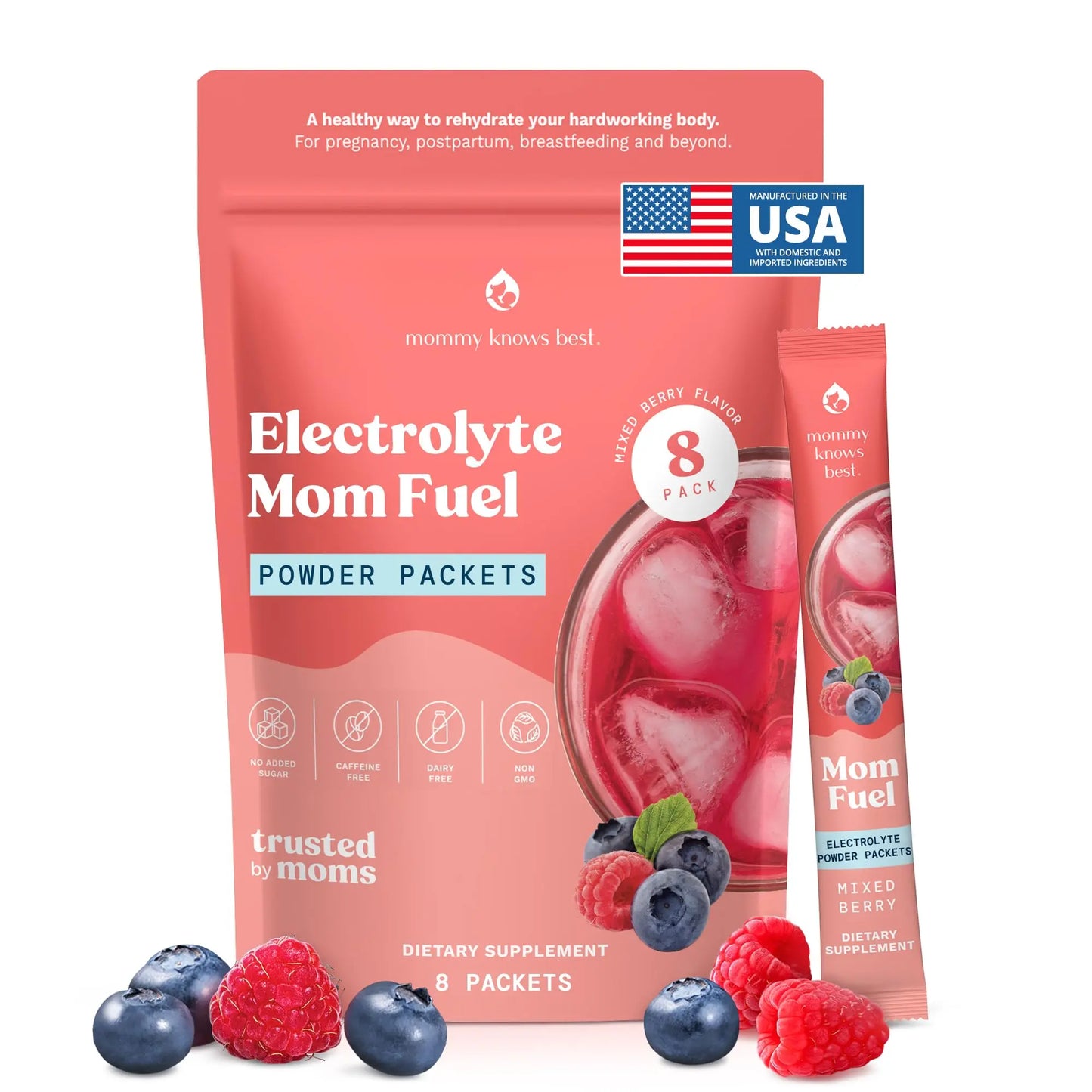 Mommy Knows Best Mom Fuel Electrolyte Drink Mix for Moms, Hydration Support - for Pregnancy, Prenatal, Electrolytes + Trace Minerals, Mommy Knows Best