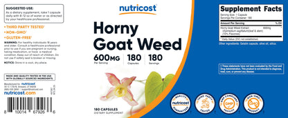 Nutricost Horny Goat Weed Extract (Epimedium) - 180 Capsules, 180 Servings, 600mg Per Capsule Nutricost