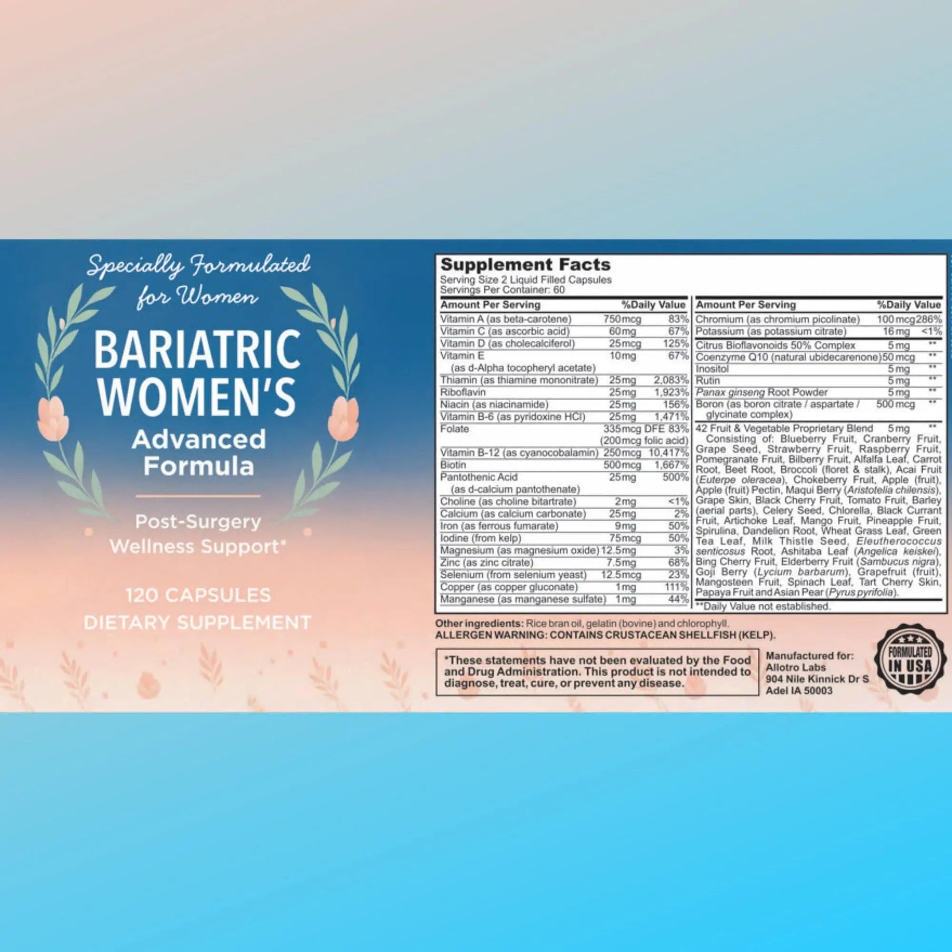 Allotro Labs Bariatric Women’s Advanced Formula – Liquid Multivitamin for Women After Bariatric Surgery, 120 Capsules (60-Day Supply) Allotro Labs buy australia supplements