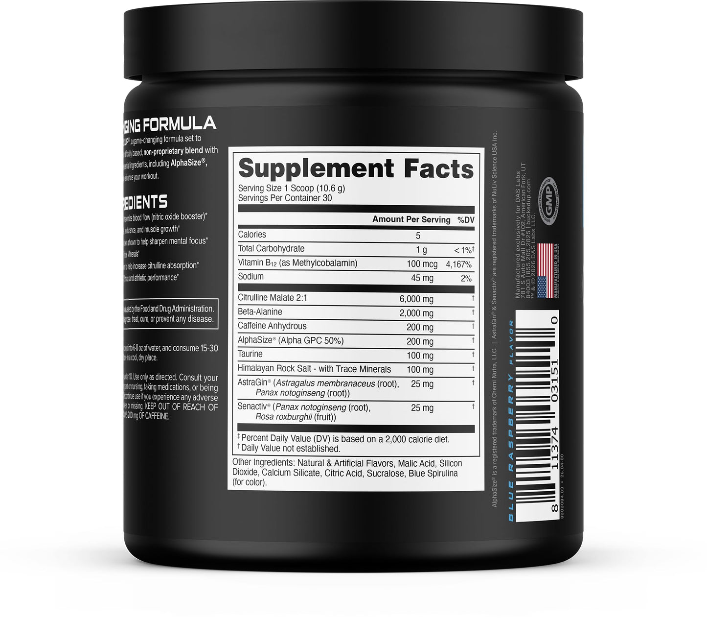 Bucked Up Pre Workout - Best Tasting - 6 Grams Citrulline, 2 Grams Beta Alanine Non Proprietary Blend, Powder (Strawberry Kiwi)