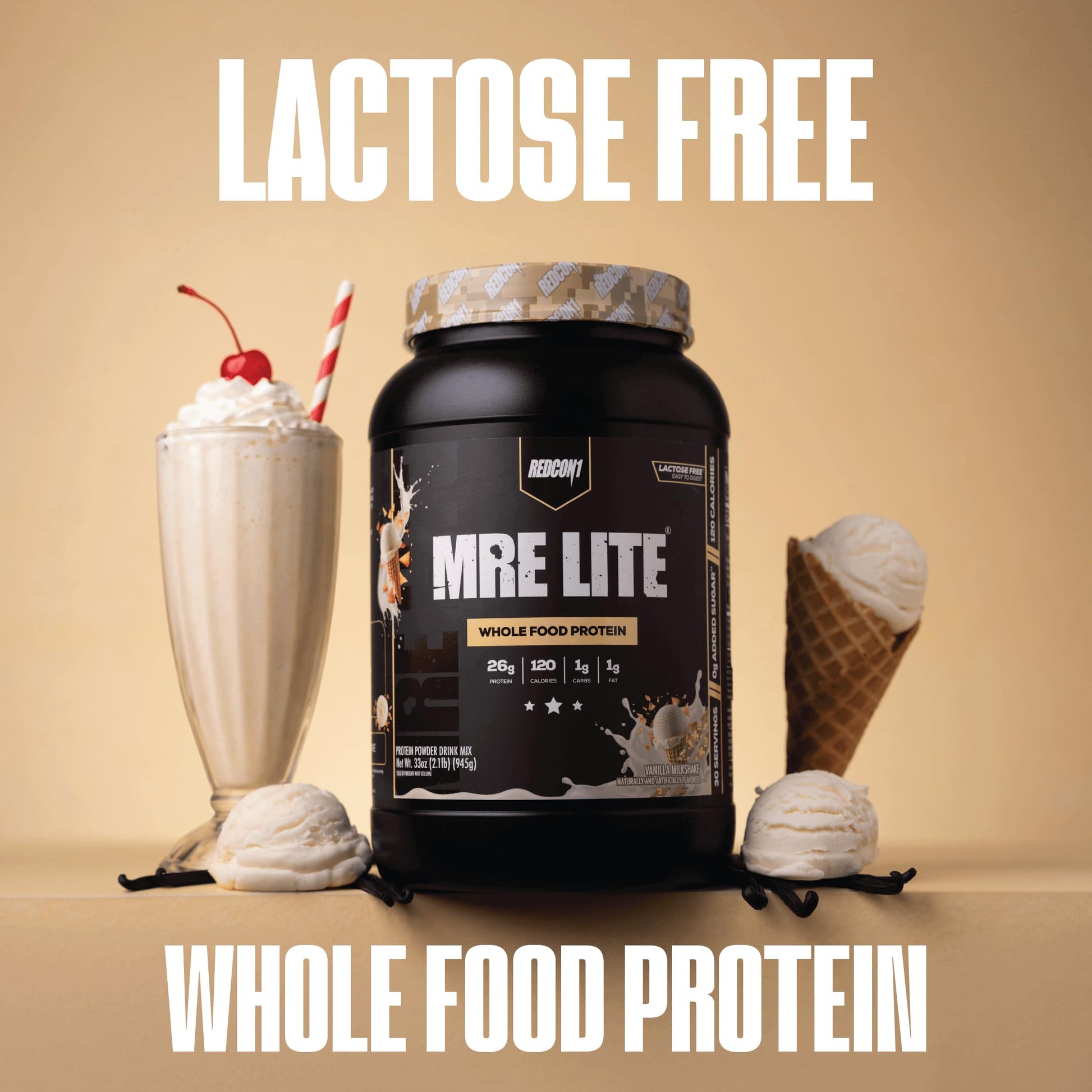 REDCON1 MRE LITE Whole Food Protein Powder, Vanilla Milkshake - Lactose Free & Sugar Free Meal Replacement with Animal Protein Blends - Easy to Digest Formula - Only 1g Carb per Serving (30 Servings) REDCON1 buy australia supplements
