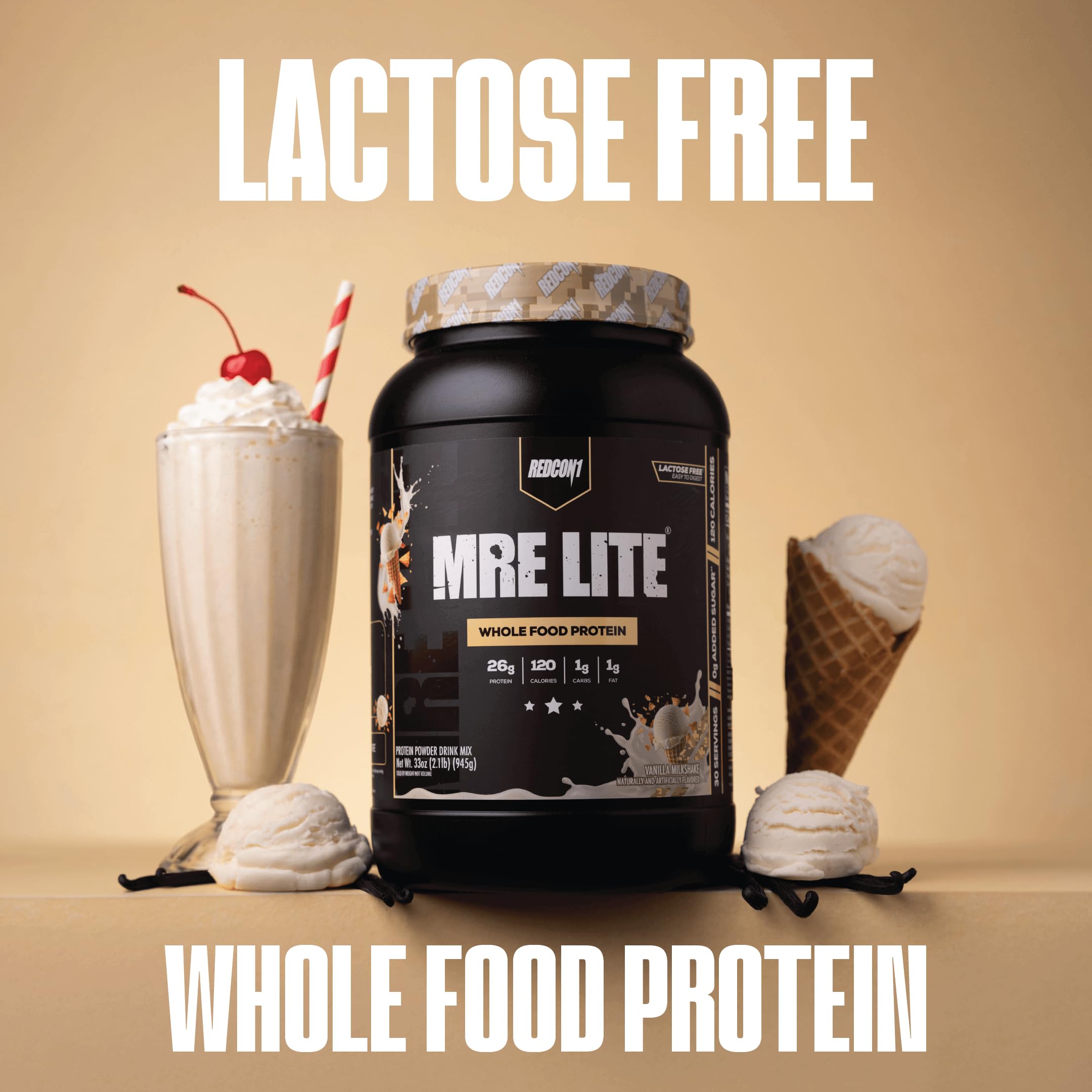 REDCON1 MRE LITE Whole Food Protein Powder, Vanilla Milkshake - Lactose Free & Sugar Free Meal Replacement with Animal Protein Blends - Easy to Digest Formula - Only 1g Carb per Serving (30 Servings) REDCON1 buy australia supplements