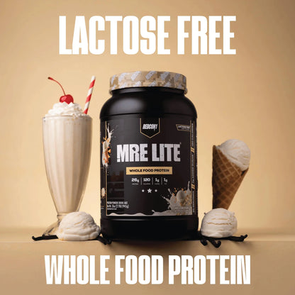REDCON1 MRE LITE Whole Food Protein Powder, Vanilla Milkshake - Lactose Free & Sugar Free Meal Replacement with Animal Protein Blends - Easy to Digest Formula - Only 1g Carb per Serving (30 Servings) REDCON1
