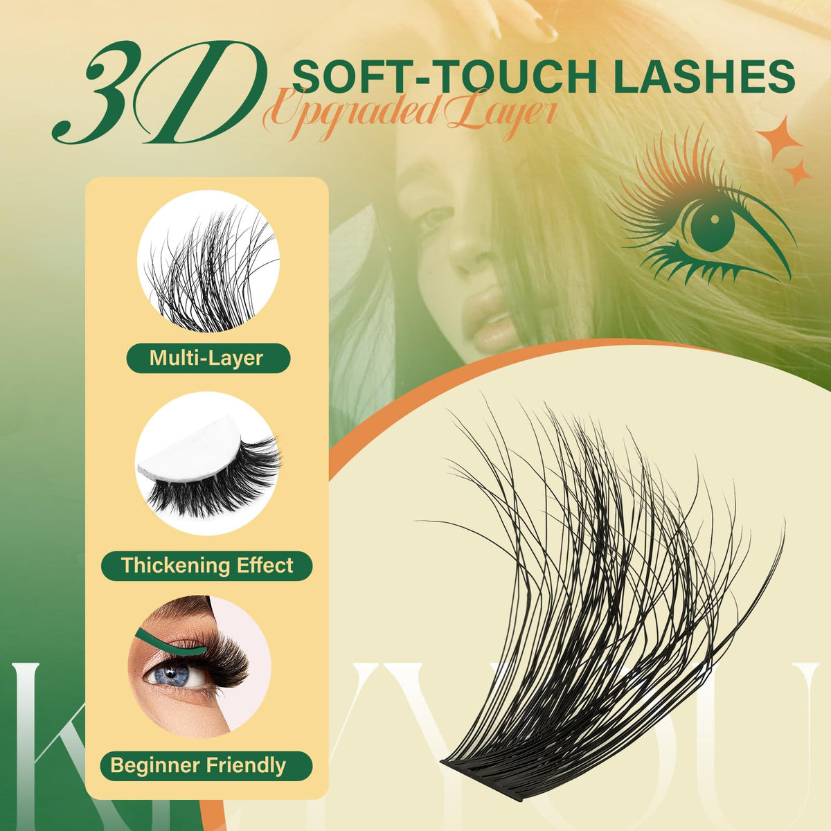 KEYYOU 3D Volume Lash Clusters Kit 80D100D with Tools DIY at Home KEYYOU