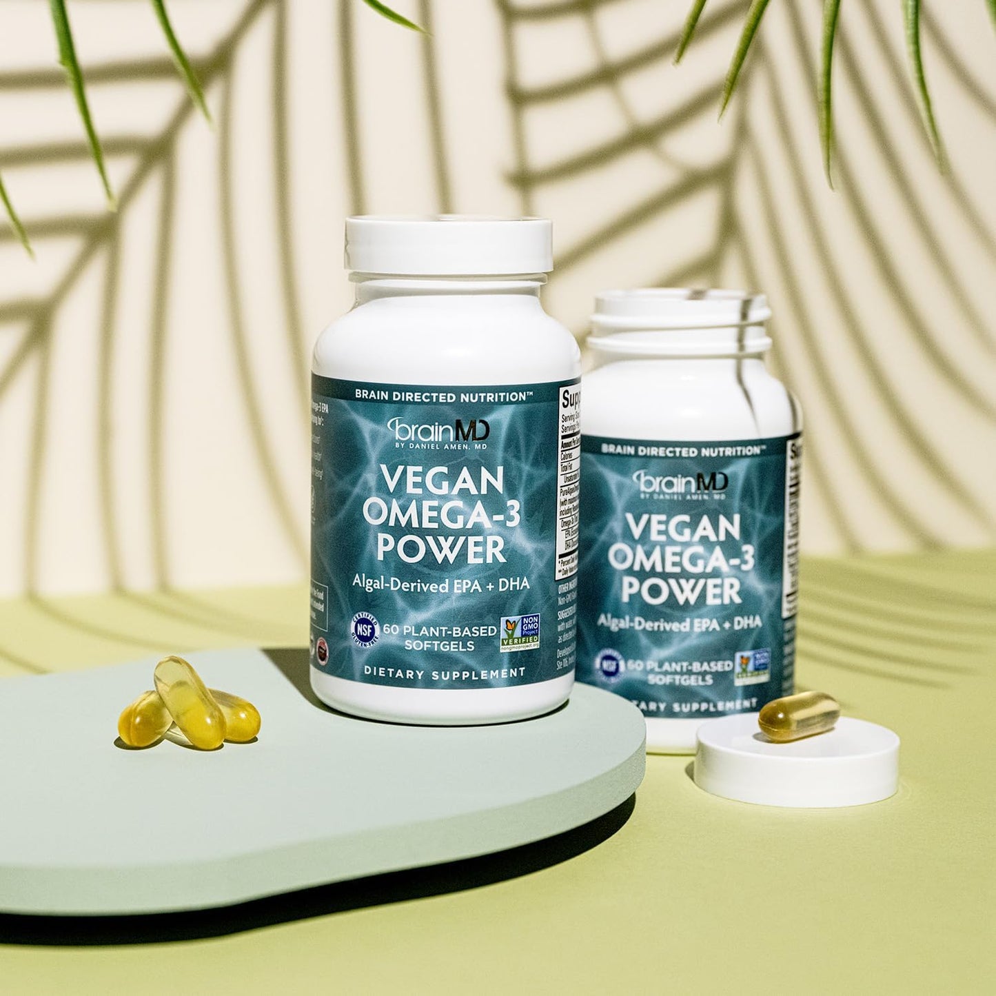 BRAINMD Dr Amen Vegan Omega-3 Power - 60 Plant-Based Softgels - 1,100 mg of EPA & DHA - Supports Focus, Memory & Heart Health - Vegan, Gluten Free & Non-GMO - 30 Servings