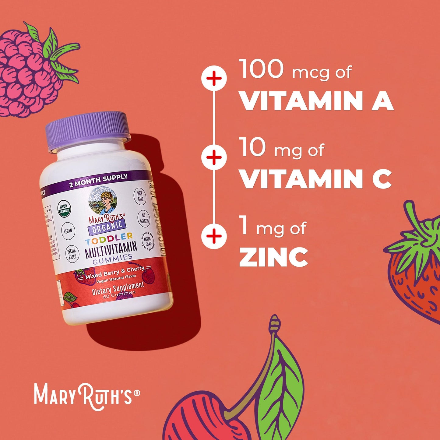 MARYRUTH'S Organic Toddler Multivitamin Gummies | Ages 4+ | Vitamin A, C, D, E, B6, B12, Biotin, Iodine, Zinc | Immunity | Bone & Teeth Health MARYRUTH'S