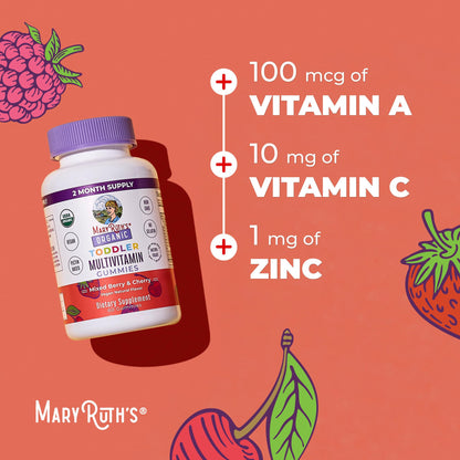 MARYRUTH'S Organic Toddler Multivitamin Gummies | Ages 4+ | Vitamin A, C, D, E, B6, B12, Biotin, Iodine, Zinc | Immunity | Bone & Teeth Health MARYRUTH'S