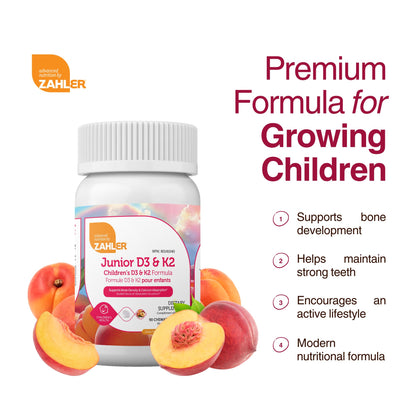 Zahler - Junior Vitamin D3 + K2 Chewable Tablets for Kids| Vitamin D for Kids 2000 IU | Delicious Vitamin D K2 Chews to Support Healthy Bones & Teeth Zahler
