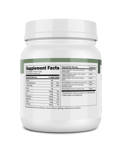 Transparent Labs Prebiotic Greens - Superfood Powder & Antioxidants Supplement with Organic Spirulina, Chloerra, Acacia, & Green Banana Powder - 30 Servings, Unflavored
