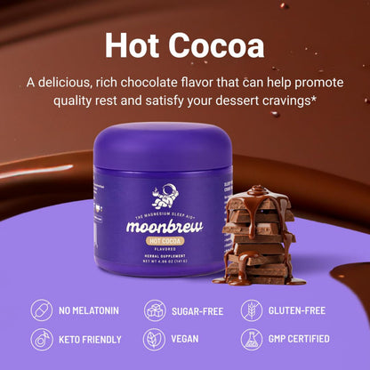 MoonBrew Nighttime Magnesium Hot Cocoa Jar, Natural Sleep Aid Drink Mix for Adults - Calming Melatonin-Free Sleep Support - Sleepy Hot Chocolate Powder with L-Theanine, MoonBrew
