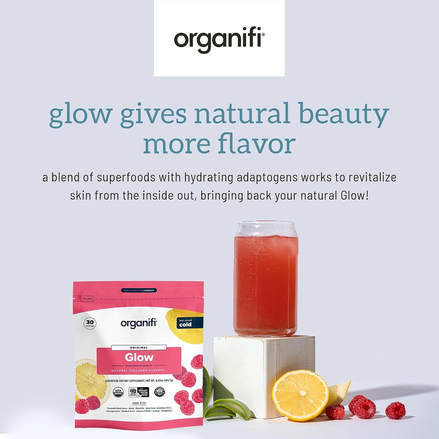 Organifi Glow - Vegan Collagen Powder for Women - Organic Flavored Water Ingredient, 30 Servings Gsupps Australia