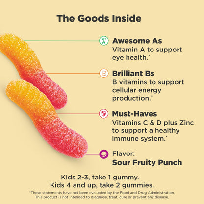 OLLY Kids Multivitamin Gummy Worms, Overall Health and Immune Support, Vitamins and Minerals A, C, D, E, Bs and Zinc, Chewable Supplement OLLY