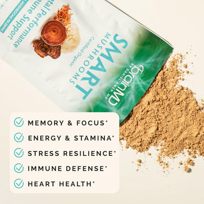BRAINMD Dr Amen Smart Mushrooms - 3.2 oz - Mental Performance + Immune Support - Vegan, GMO Free, Gluten Free - 30 Servings