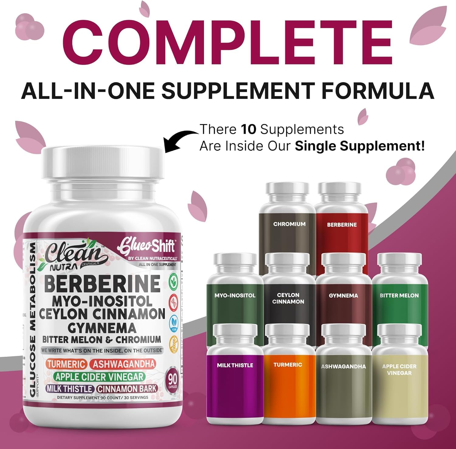 Clean Nutra Berberine Supplement Myo-Inositol Ceylon Cinnamon Gymnema Bitter Melon Chromium Complex for Digestion, Antioxidant Support & Wellness 90 Vegan Capsules Non-GMO Clean Nutraceuticals buy australia supplements