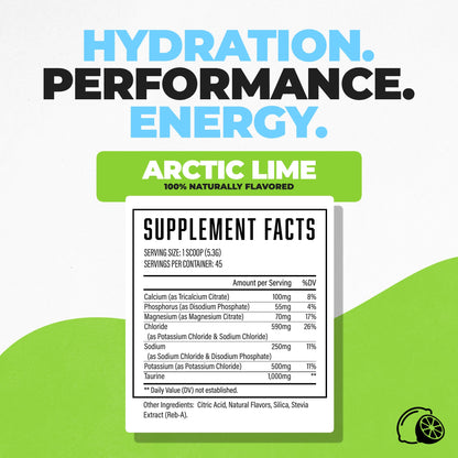 Huge Supplements Electrolytes Powder - Advanced Hydration Formula w/Full Electrolyte Profile - Sugar Free, No Artificial Flavors or Colors - 45 Servings (Artic Lime)