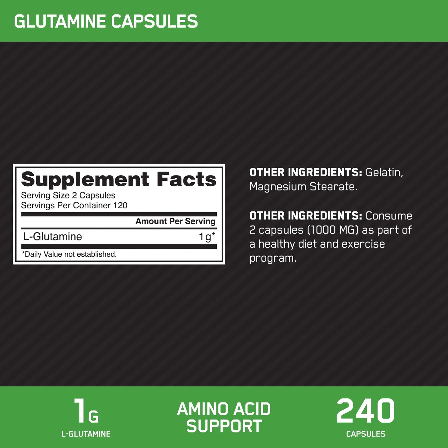 Optimum Nutrition L-Glutamine Muscle Recovery Capsules, 1000mg, 240 Count (Package May Vary) Optimum Nutrition