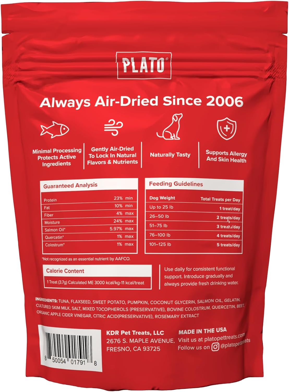 PLATO Pet Treats Air-Dried Wellness Chews for Dogs – Functional Dog Chews – Supports Skin Health & Allergy Relief – Salmon Oil, Colostrum & Quercetin Recipe 8oz Gsupps Australia