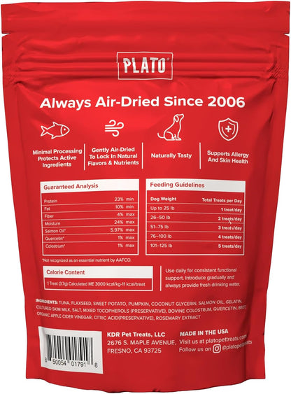 PLATO Pet Treats Air-Dried Wellness Chews for Dogs – Functional Dog Chews – Supports Skin Health & Allergy Relief – Salmon Oil, Colostrum & Quercetin Recipe 8oz Gsupps Australia