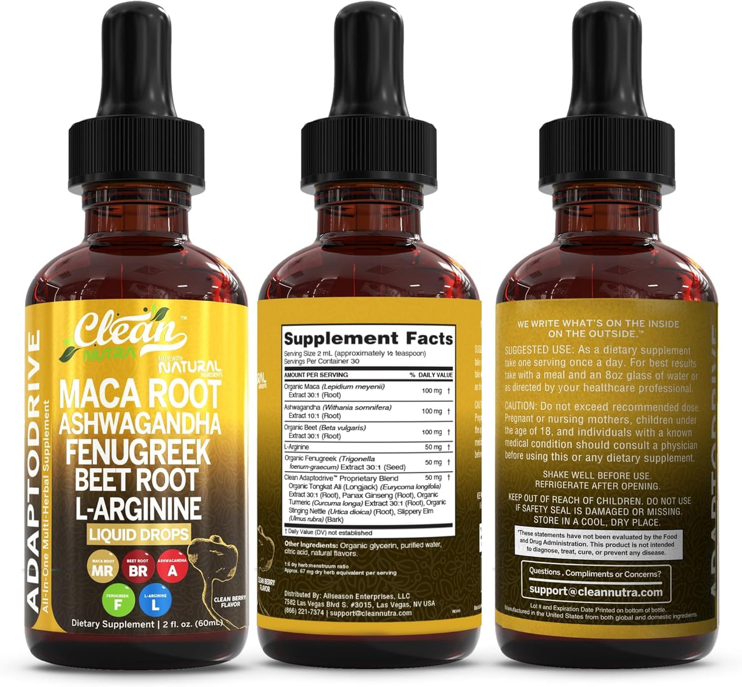 Clean Nutra Organic Maca Root Liquid Drops with Ashwagandha, Fenugreek, Beet Root and L-Arginine Liquid Multivitamin Clean Nutraceuticals
