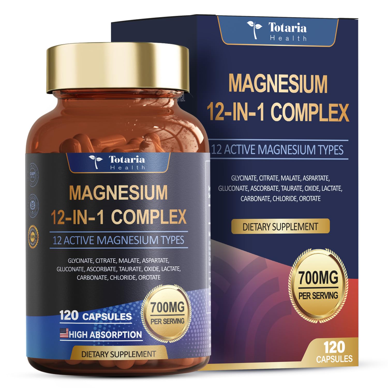 Totaria Magnesium Complex 700mg 12 in 1 Magnesium Supplement with Glycinate Citrate Malate Oxide Taurate Aspartate Orotate Magnesium Relaxation,Muscle,Heart Support, Vegan 120 Capsules Totaria buy australia supplements