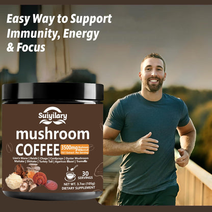 Suiyilary 10 Mushroom Coffee with Arabica w, Lion's Mane, Reishi, Mushroom Polysaccharides & More, Instant Mushrooms Powder for Focus, Immunity Boost, Suiyilary