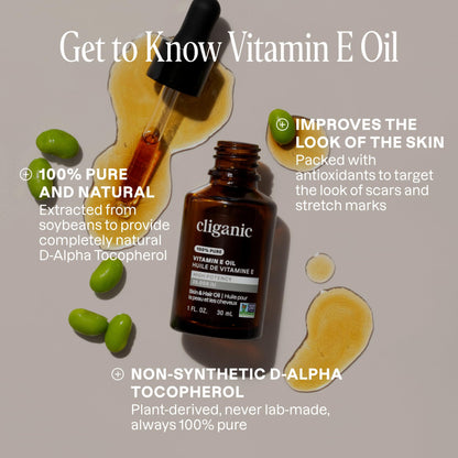 Cliganic Pure Vitamin E Oil for Skin, Scars, Hair & Face - 30,000 IU, Non-GMO Verified | Natural D-Alpha Tocopherol Cliganic