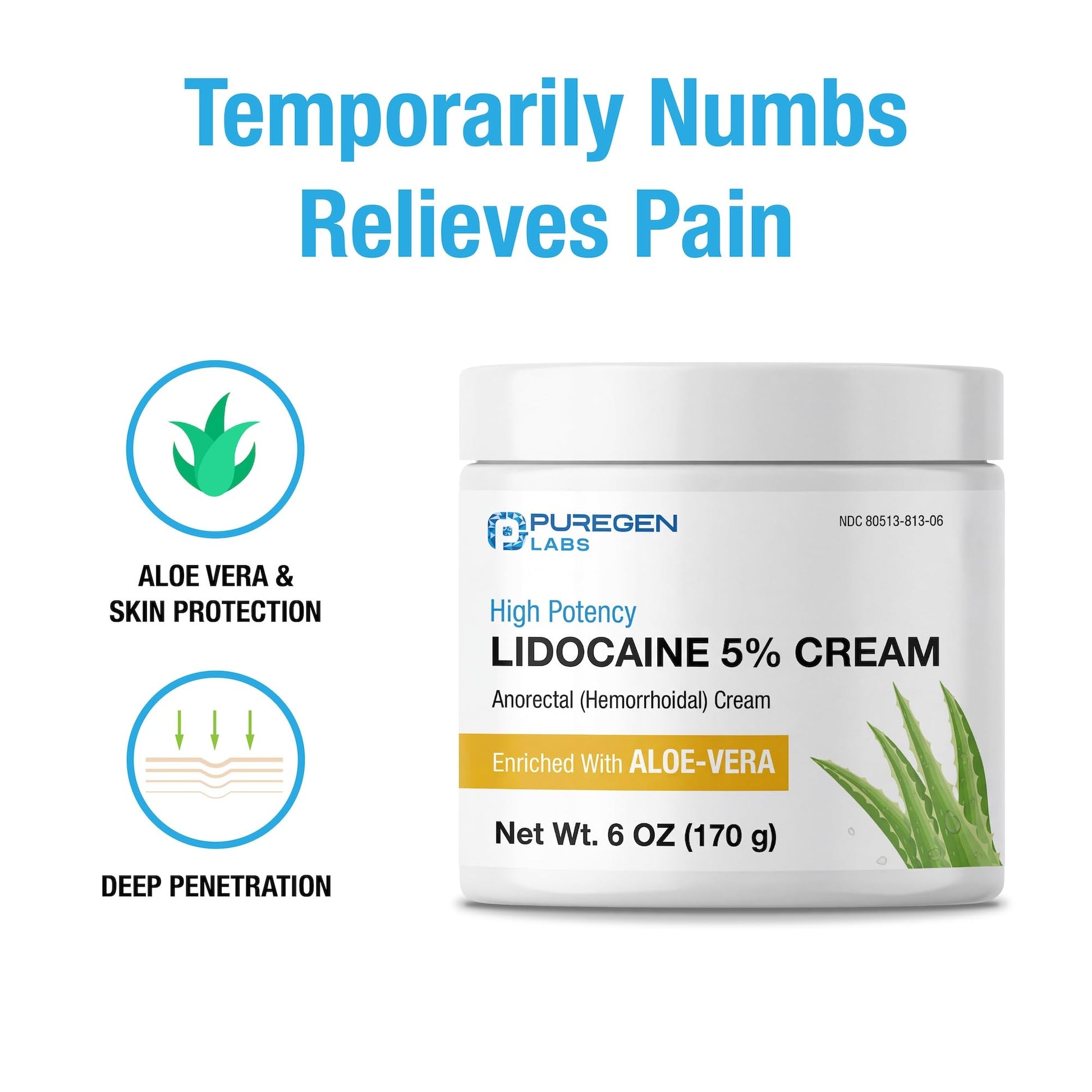 Puregen Labs Lidocaine 5% Anorectal (hemorrhoidal) Cream Maximum Strength | Enriched with Aloe-Vera | 6 Oz P Puregen Labs buy australia supplements