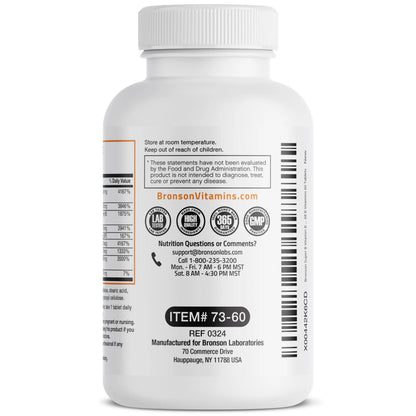 Bronson Super B Vitamin B Complex Sustained Slow Release (Vitamin B1, B2, B3, B6, B9 - Folic Acid, B12) Contains All B Vitamins 60 Tablets Bronson