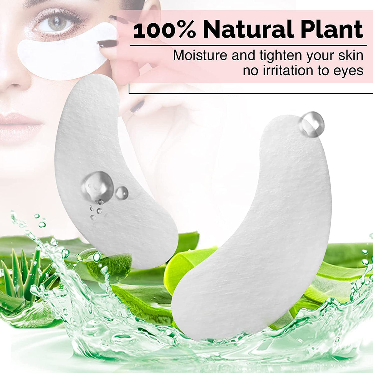 100 Pairs GreenLife Natural Hydrogel Eye Gel Pads - Collagen and Aloe Vera Patches for Under Eyes - Eyelash Extension Kit GreenLife