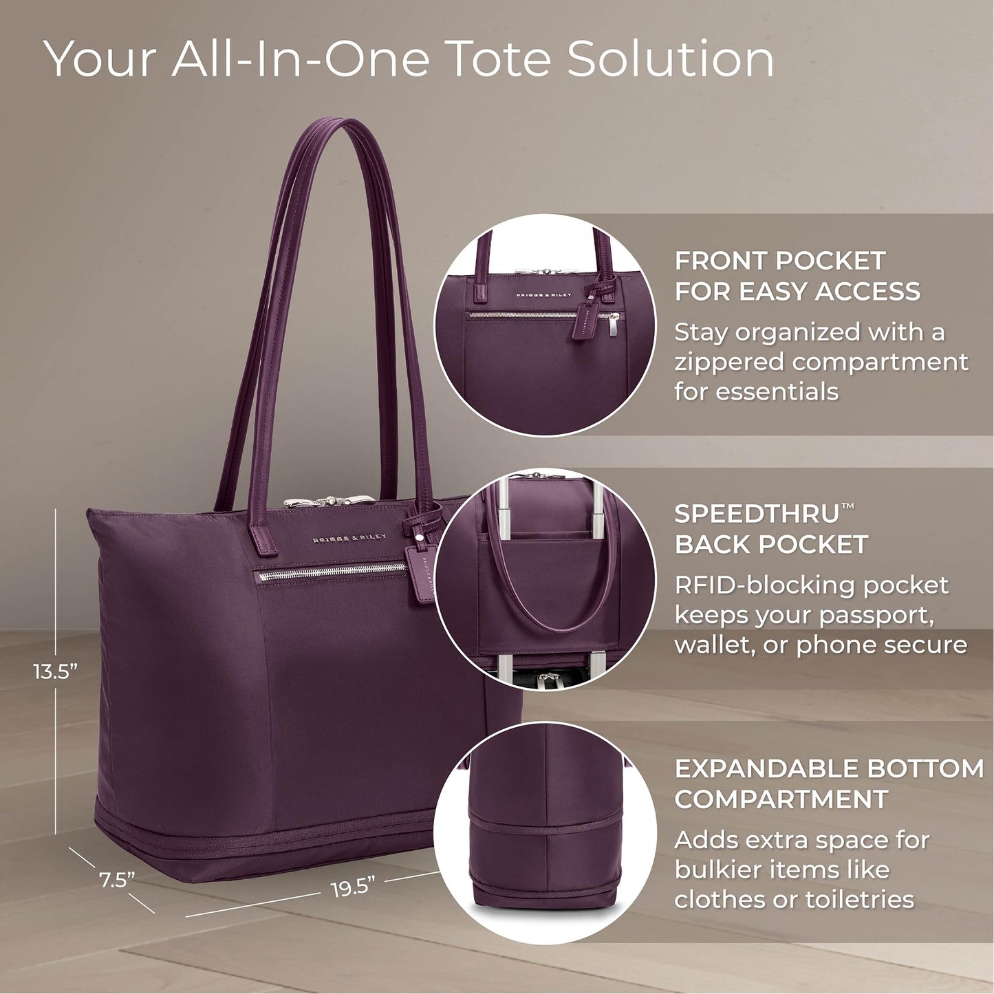 Briggs & Riley Expandable Tote Bag - Nylon Handbag with 4" Expansion, Smooth Zipper, Fits 13" Laptop - Rhapsody Collection Gsupps Australia
