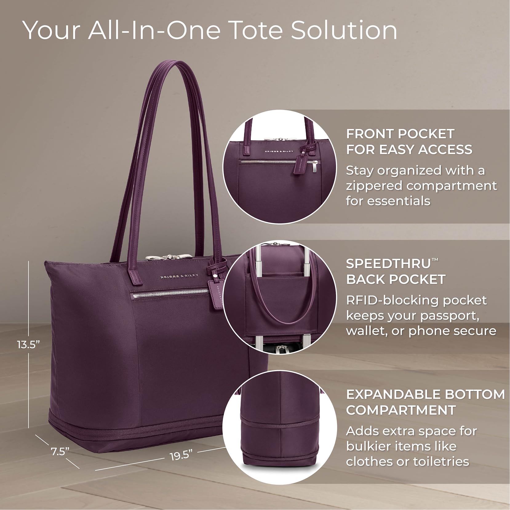 Briggs & Riley Expandable Tote Bag - Nylon Handbag with 4" Expansion, Smooth Zipper, Fits 13" Laptop - Rhapsody Collection Gsupps Australia
