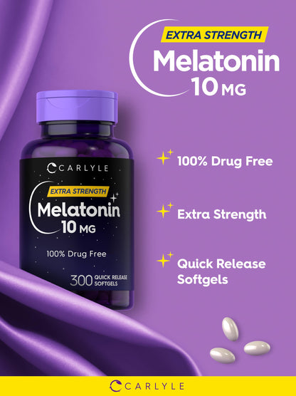 Carlyle Melatonin 10mg | 300 Softgels | Extra Strength Support for Adults | Non-GMO, Gluten Free Supplement Carlyle