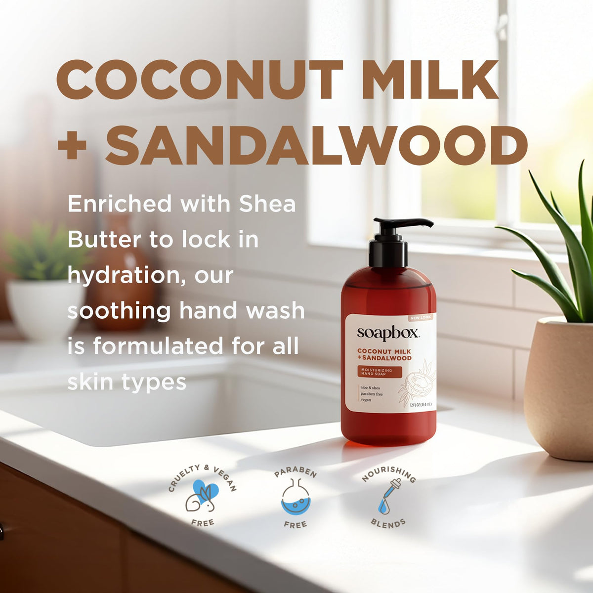 Soapbox Coconut Milk & Sandalwood Liquid Hand Soap - Hand Wash - 3 Pack Soapbox