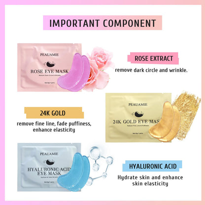 PEAUAMIE Under Eye Patches Gold and Hyaluronic Acid for puffy eyes,Rose Eye Masks PEAUAMIE