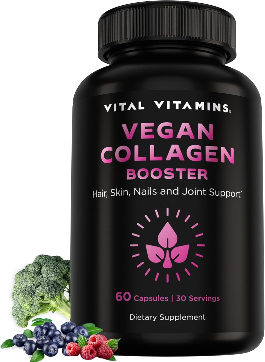 Vital Vitamins Vegan Collagen Booster Supplements, 60 Capsules | Supports Skin, Hair, Nails & Joints, Formulated with 30+ Superfoods, Hyaluronic Acid, Silica & Vitamin A, Non-GMO Gsupps Australia