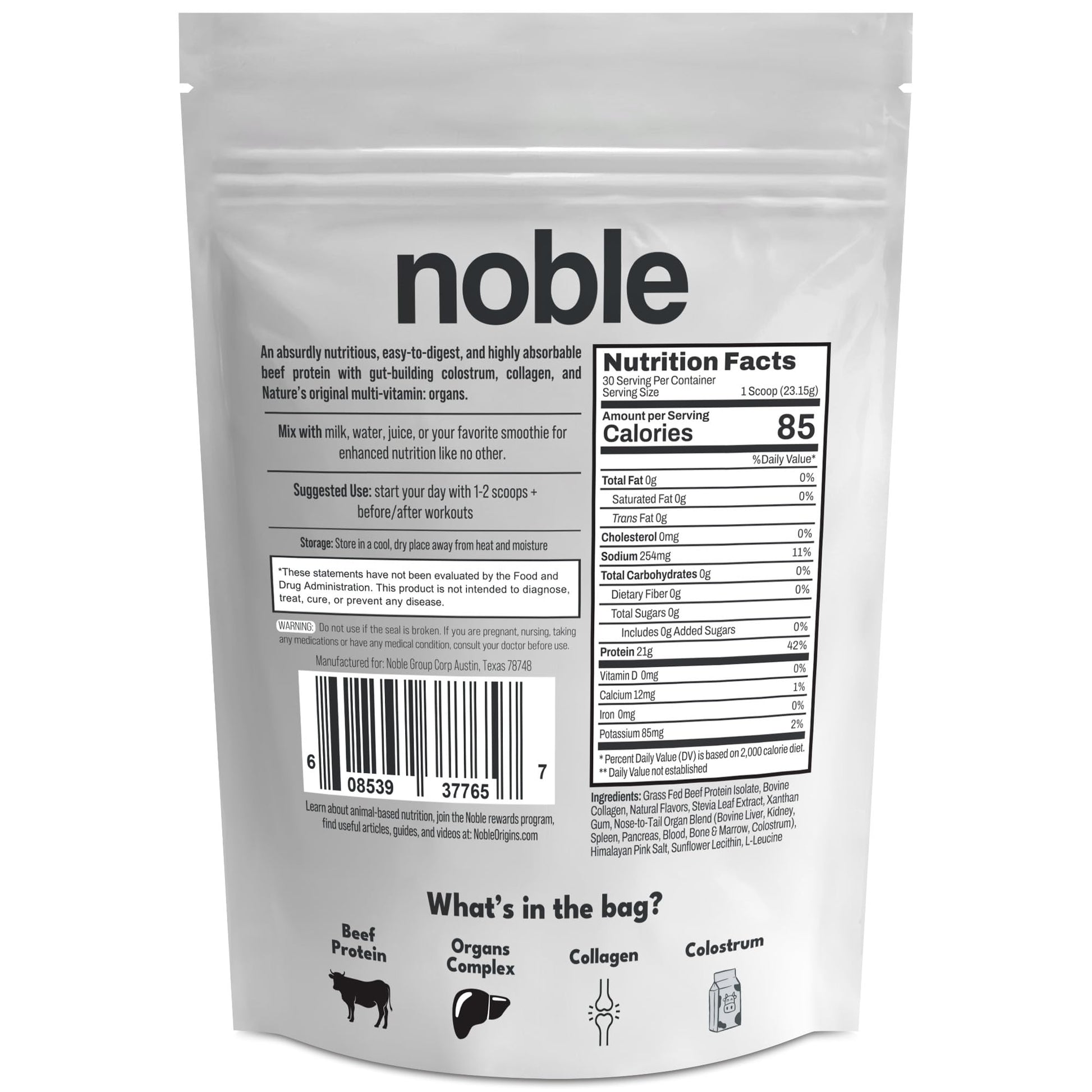 Noble Grass Fed Beef Protein Powder | Beef Protein w/Collagen, Colostrum, Organ Blend | Carnivore, Keto Friendly | Whey, Gluten Free | Muscle, Gut Health, Skin, Joint Support | 30 Servings, Vanilla Noble Origins buy australia supplements