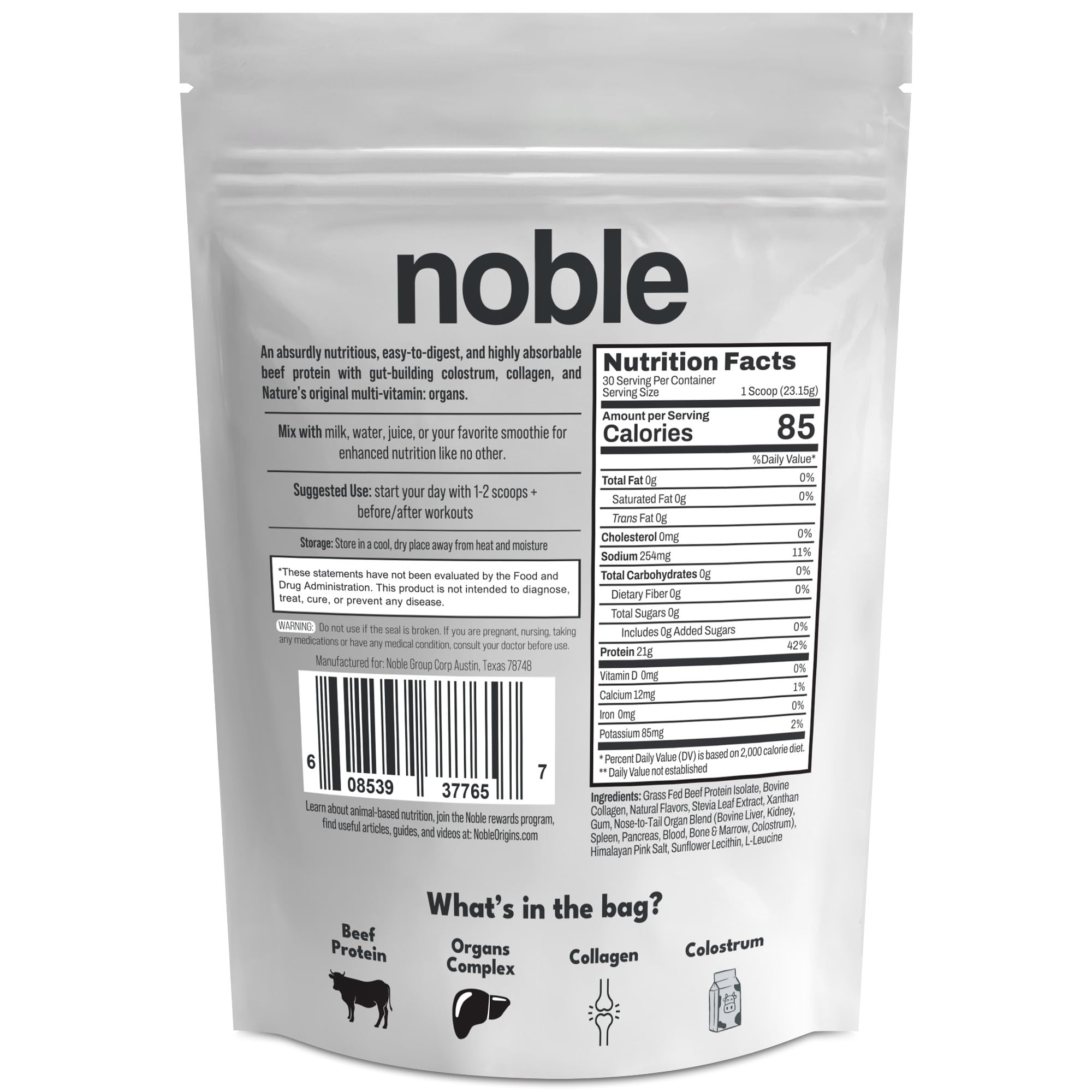 Noble Grass Fed Beef Protein Powder | Beef Protein w/Collagen, Colostrum, Organ Blend | Carnivore, Keto Friendly | Whey, Gluten Free | Muscle, Gut Health, Skin, Joint Support | 30 Servings, Vanilla Noble Origins buy australia supplements