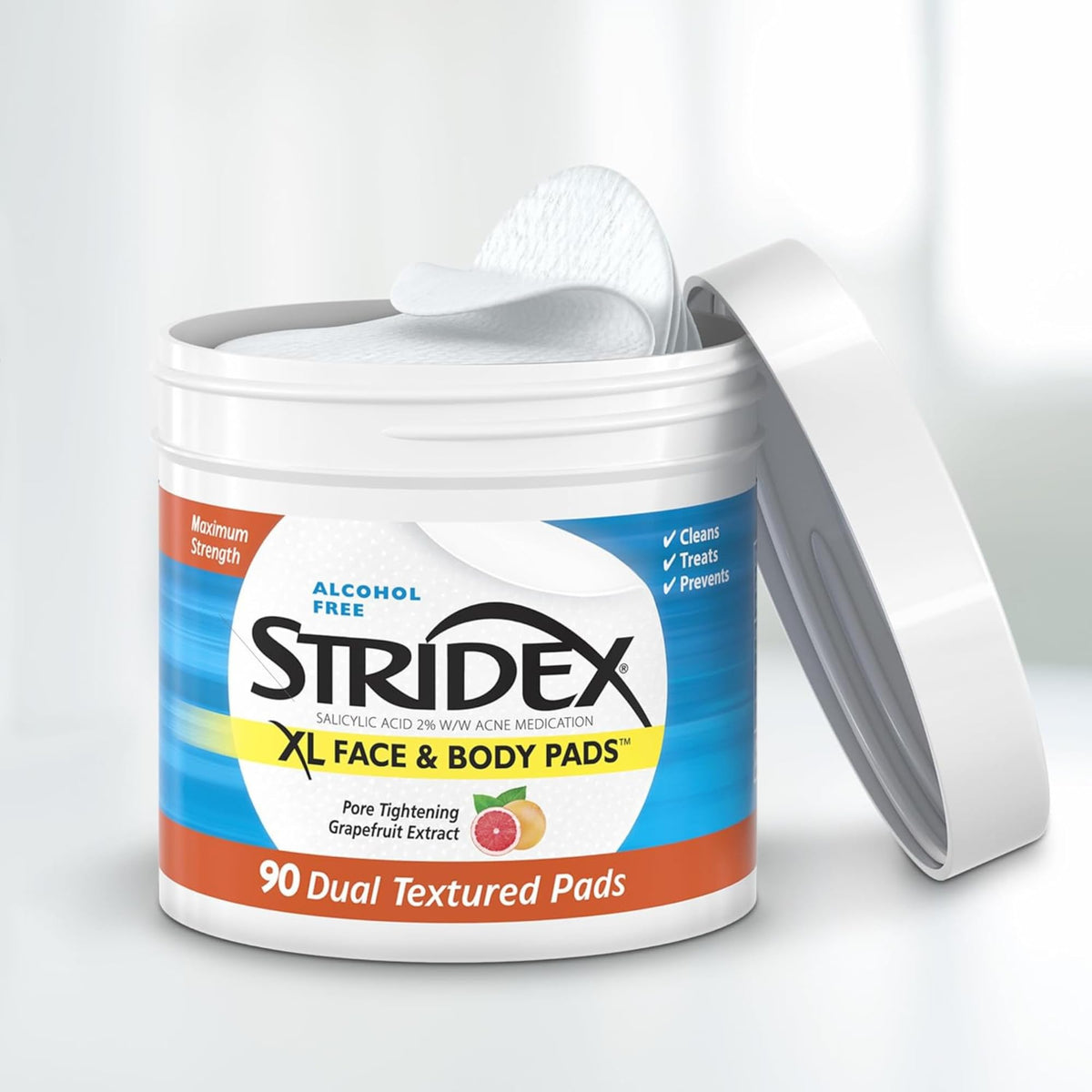 Stridex XL Face Body Pads, Exfoliating Salicylic Acid Acne Treatment, 90 Ct Stridex