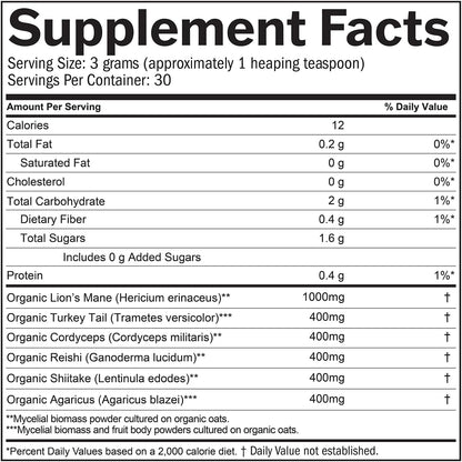 BRAINMD Dr Amen Smart Mushrooms - 3.2 oz - Mental Performance + Immune Support - Vegan, GMO Free, Gluten Free - 30 Servings