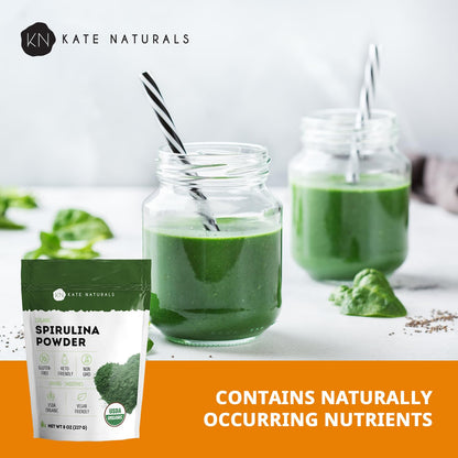Kate Naturals Organic Spirulina Powder for Immune Support and Antioxidants. Nutrient Dense Superfood Supplement Kate Naturals