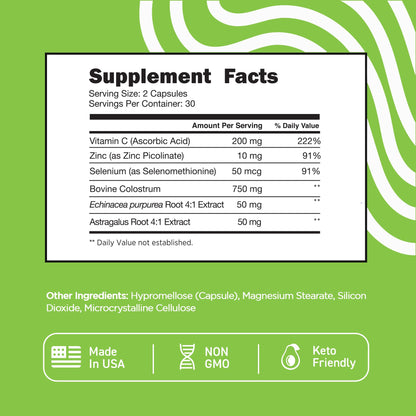 Vital Vitamins Colostrum Supplement, 30% IgG, Grass-Fed Bovine, 60 Capsules | Supports Immune Defense & Gut Health, Colostrum with Vitamin C, Zinc, & Selenium, Non-GMO Gsupps Australia