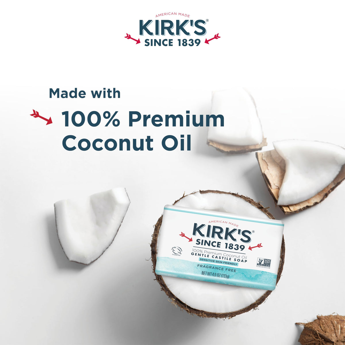 Kirk's Fragrance Free Castile Bar Soap (Pack of 3) Kirk's