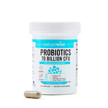 NatureWise Probiotics 70 Billion CFU - 17 Strains + Organic Prebiotics - Immune, Digestive & Gut Health Support for Women & Men - Vegetarian, Gluten-Free, Non-GMO - 30 Capsules[1-Month Supply] NatureWise buy australia supplements